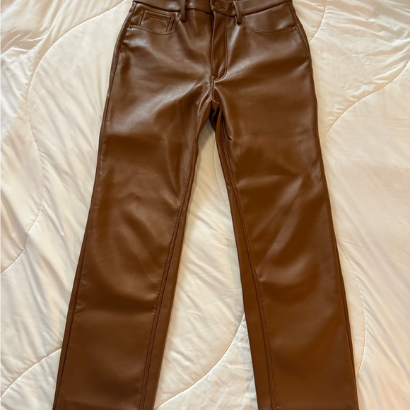 Good American Faux Leather Camel Straight Leg Pants - Picture 2 of 4
